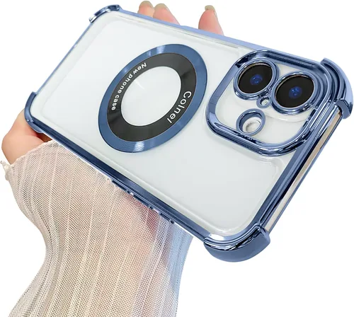 Vista 8 de Funda magnética transparente para iPhone 11, funda de lujo con cuatro esquinas brillantes, protección a prueba de golpes de grado militar