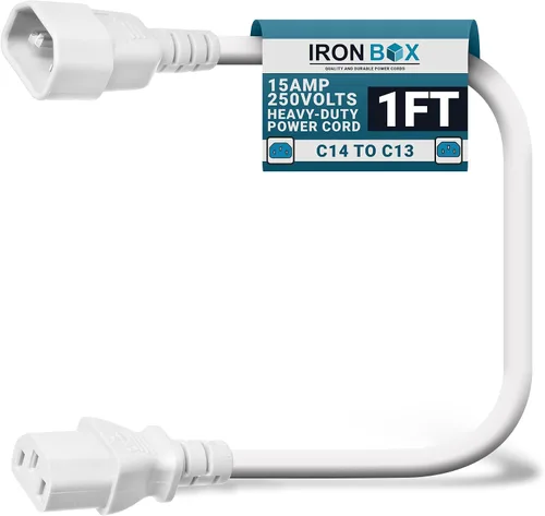 Vista 54 de IronBox Electric - Cable de Alimentación C14 a C13 de Servicio Pesado, 15A, 250V, Cable de Extensión para Computadora 14/3 AWG - Cables