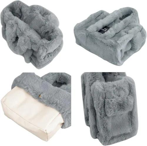 Vista 7 de Bolso cruzado de piel sintética para mujer, bolso de hombro de felpa suave, bolso de mano con asa superior