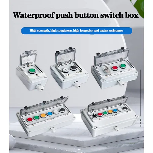 Vista 6 de Caja de botones con interruptor de parada de emergencia, botones de arranque/parada y rotativos (rojo/verde) Emergency Stop Button Red Green