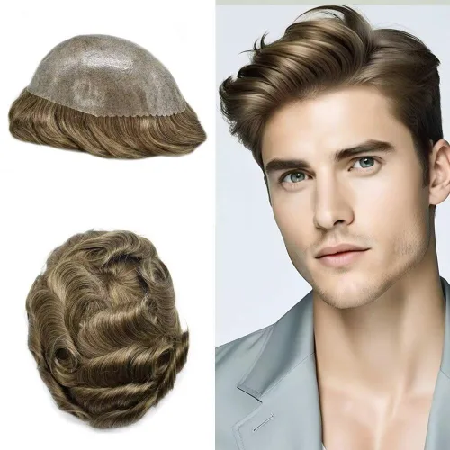 Vista 47 de Toupee for Men Hair Piece Real Human Hair Full Poly Skin Mens Toupee Mens Hair System Injected PU Hair System Invisible Hairpiece for