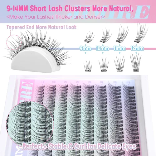 Vista 2 de JIMIRE 160 piezas de pestañas autoadhesivas de aspecto natural, 9-14 mm, racimos de pestañas pre-pegadas, sin necesidad de pegamento, pestañas