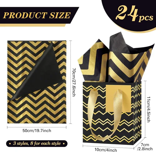 Vista 2 de Tenare - 24 pequeñas bolsas de regalo pequeñas de papel metálicas para fiestas, pequeñas con asas, papel de seda para joyas, envoltura de regalo