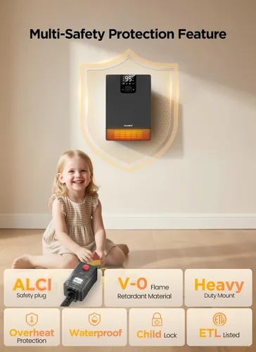 Vista 5 de GiveBest Calentador de pared inteligente, calentador de espacio eléctrico Negro