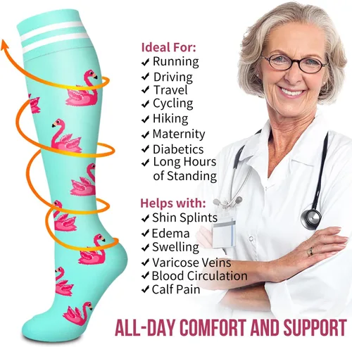 Vista 4 de BHINEGO Calcetines de compresión para mujeres y hombres, 7 pares de circulación de 15-20 mmHg, el mejor apoyo para atletismo, correr, ciclismo