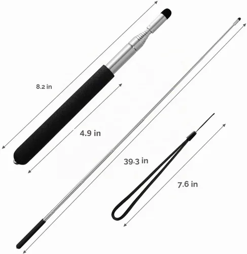 Vista 2 de Teachers - Puntero telescópico, paquete de 2 punteros telescópicos, puntero retráctil extensible para pizarra blanca con cordón (negro)