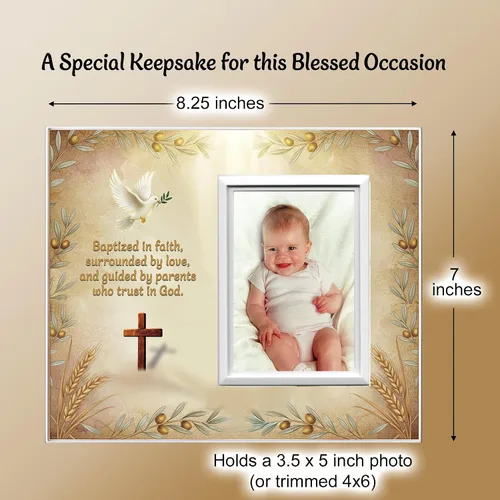Vista 4 de Portarretratos de bautismo para bebé, regalo cristiano de padrinos o abuelos, con capacidad para fotos de 3.5 x 5 pulgadas