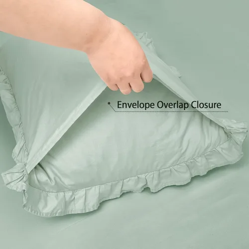 Vista 6 de PHF Fundas de almohada 100% algodón lavado con volantes, tamaño estándar, paquete de 2 fundas de almohada de 20 x 26 pulgadas, sin relleno, fundas
