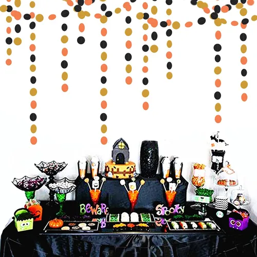 Vista 3 de Banderines de decoración de fiesta de Halloween negro-naranja dorado - Guirnalda de serpentinas - 15.85m Decoraciones de cumpleaños y baby shower