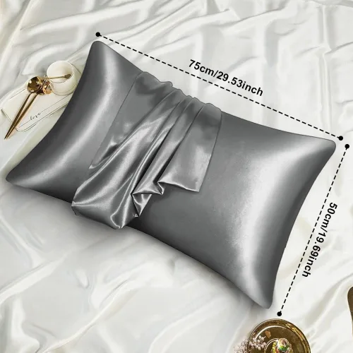 Vista 2 de AUAUY Paquete de 2 fundas de almohada de seda satinada de 19.7 x 29.5 Gris Oscuro