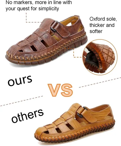 Vista 3 de UIKGITP Sandalias para hombre Sandalias de hombre Sandalias de cuero casuales para pescador, sandalias de playa, senderismo, zapatos de agua