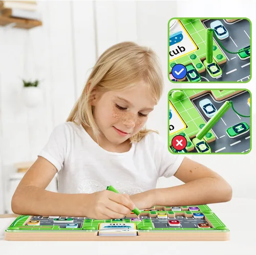 Vista 5 de zhiwuzhu Laberinto magnético 2 en 1 de color y número, juguete de aprendizaje preescolar Montessori de madera, juego cerebral de habilidades motoras