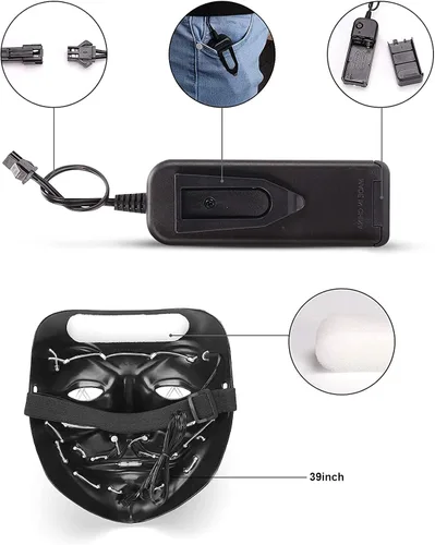 Vista 7 de Ougeshiyi Máscara de Halloween, máscara con luz LED, decoraciones de Halloween, máscara de fiesta de vacaciones, tamaño ajustable de la máscara