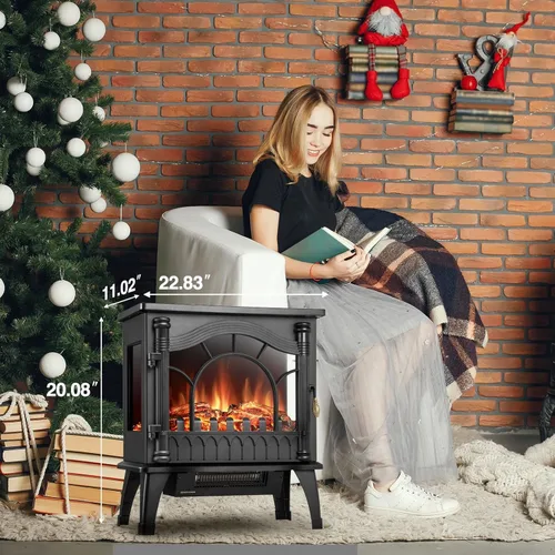 Vista 7 de Xbeauty Chimenea Eléctrica Independiente de Interior de 23'', Estufa Calentador de Chimenea con Efecto de Llama 3D Realista Ajustable, Protección