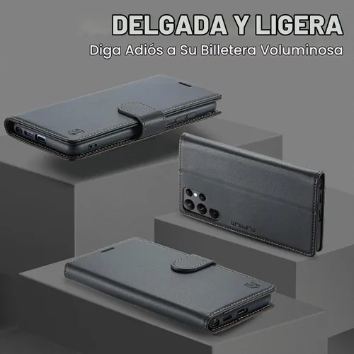 Vista 6 de FLIPALM Funda tipo cartera para Samsung Galaxy S22 Ultra, con bloqueo RFID, tarjetero, de piel sintética PU tipo folio con tapa plegable y función