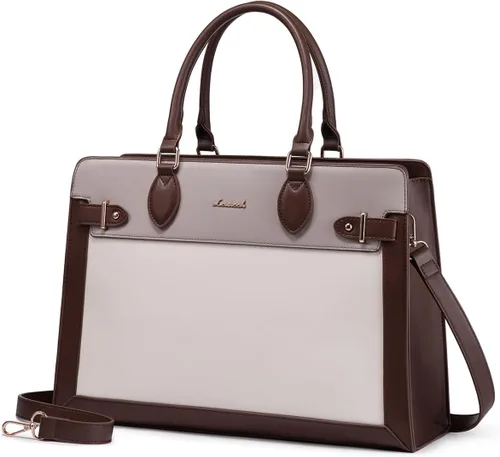 Vista 16 de LOVEVOOK Bolsa para laptop para mujeres, Bolsa tote grande de cuero PU de 15.6 pulgadas, Bolsa de trabajo profesional para maestras, Maletín