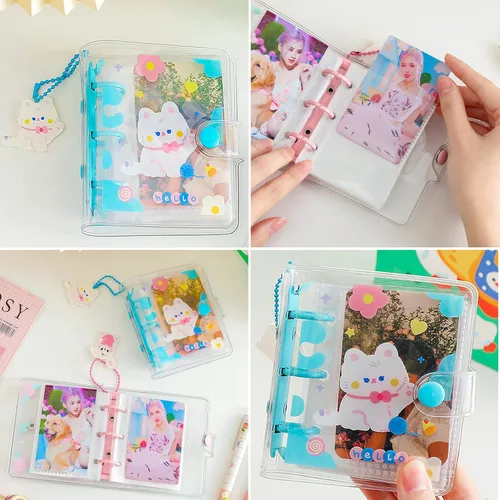 Vista 5 de 20 hojas, 40 bolsillos, 3 pulgadas, mini álbum de fotos en hojas sueltas, recargable, 3 anillos, carpeta transparente para tarjetas fotográficas