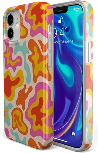 Vista 5 de Casely Funda para iPhone 11 Color tropical Splash Retro abstracto Diseño clásico ultra delgado