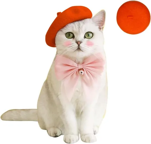 Vista 6 de Gorras de boina para perro Boinas para gatos Moda para las cuatro estaciones Graciosas y cómodas de lana Gorra para mascotas (Negro)