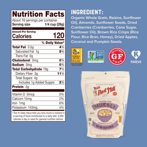 Vista 3 de Bob's Red Mill Muesli sin gluten, 16 oz (paquete de 4) – Sin gluten, sin OGM, Kosher
