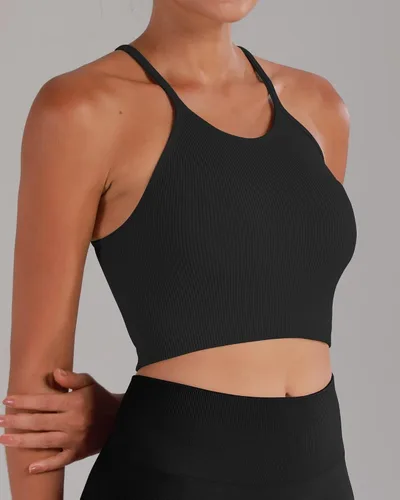 Vista 3 de Sunzel Free to Be - Camiseta sin mangas, acanalada, sin costuras, espalda cruzada, sin relleno, para entrenamiento, gimnasio, yoga