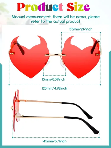 Vista 2 de 8 pares de lentes de sol de diablo sin montura de metal fino gafas de diablo lindas y divertidas gafas de sol transparentes para mujeres y hombres