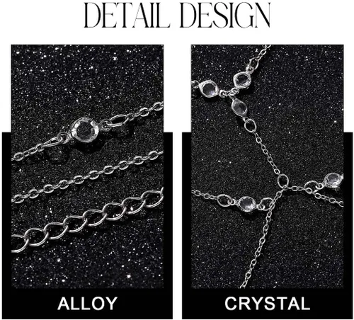 Vista 5 de Asooll Brasier bohemio en capas, cadena de cuerpo de cristal brillante, cadena de pecho para playa, BIkini fiesta, club, joyería corporal