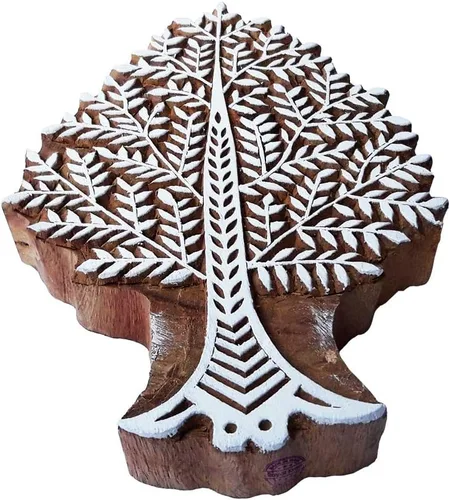 Vista 17 de Sello de madera de arcilla Patrón de árbol grande Bloque de impresión grande