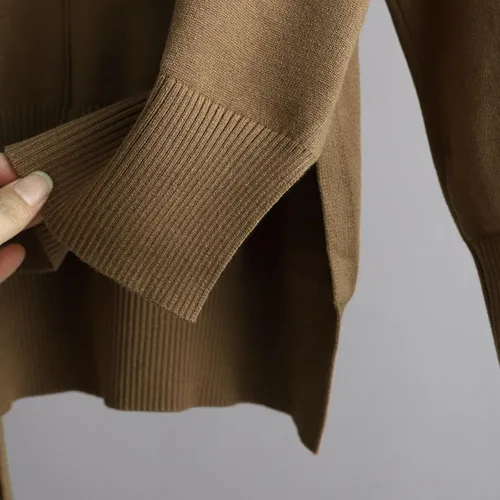 Vista 3 de Trajes de algodón para mujer, conjunto de punto para otoño e invierno, suéter de cuello alto, pantalones largos elegantes
