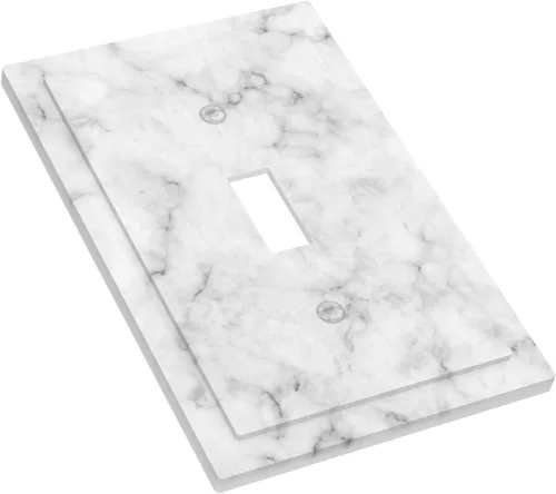 Vista 3 de Cubierta de interruptor de luz de palanca individual de mármol blanco y gris, placa frontal de plástico de 1 pandilla para decoración del hogar, 5 x