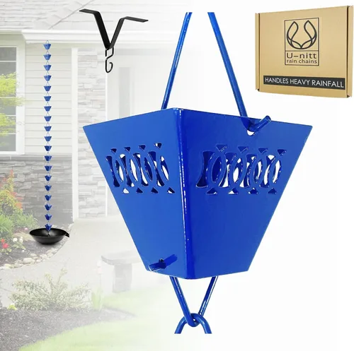 Vista 10 de U-nitt Cadena de lluvia colección de agua para canalones, atrapador de agua de lluvia y desviador, cadenas de 8.5 pies para jardín exterior, copas