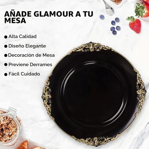 Vista 5 de MAONAME Juego de 6 platos de carga negros para platos llanos