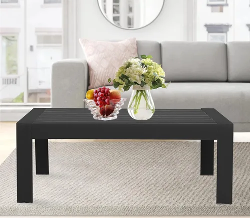 Vista 8 de Mesa de centro de aluminio para todo tipo de clima, mesa de centro moderna para exterior, mesa de centro rectangular para patio y balcón y jardín