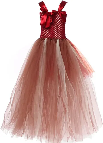 Vista 2 de Disfraz de bruja de Halloween para niñas disfraz de princesa tutú con escoba capa de cosplay fiesta de sesiones de fotos para niños de 2 a 12 años