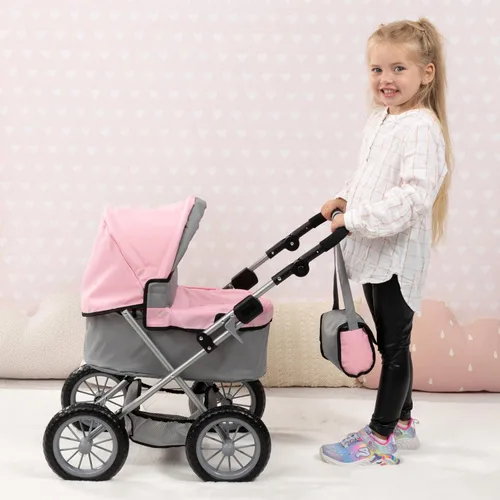 Vista 5 de Bayer Design Cochecito Trendy para muñeca bebé en gris/rosa, 67 x 41 x 68 centímetros, 1300800