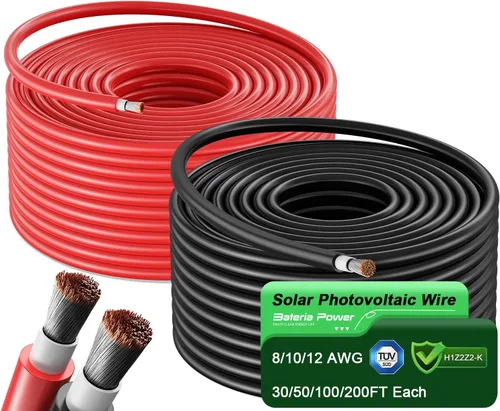 Vista 10 de Bateria Power 4 pares de cable de panel solar de 50 pies negro y 50 pies rojo Kit, cable de extensión de panel solar 10AWG (6mm²) de cobre estanñado