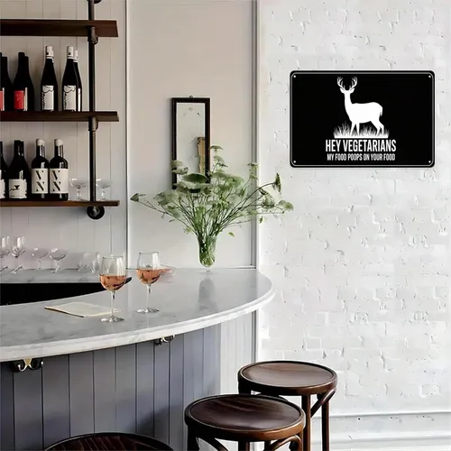 Vista 6 de Hey Vegetarians My Food Poops on Your Food Tin Sign Vintage Deer Silhouette Metal Sign Print Aesthetic for Garden Yard Bar Porch Home Bedroom