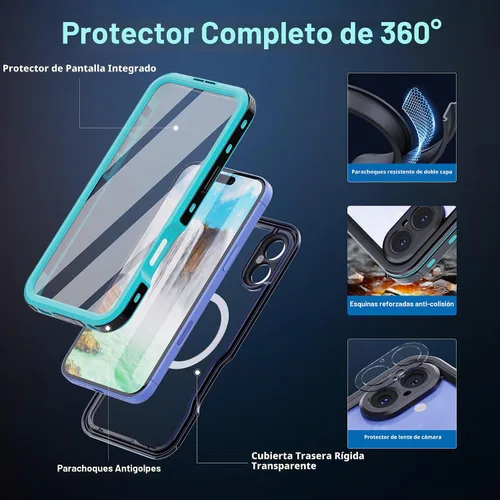 Vista 4 de Funda resistente a prueba de agua para iPhone 16 Plus de 6.7", protector