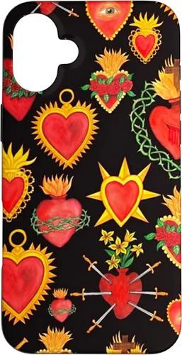 Vista 22 de iPhone 14 Pro Max Hearts Mexican Days of the Dead Latina Milagros Folk Art Fun Case