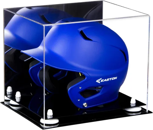 Vista 112 de Better Display Cases Vitrina acrílica para casco de bateo de béisbol con espejo, elevadores rosados, montaje en pared y base de espejo (V22/A012)