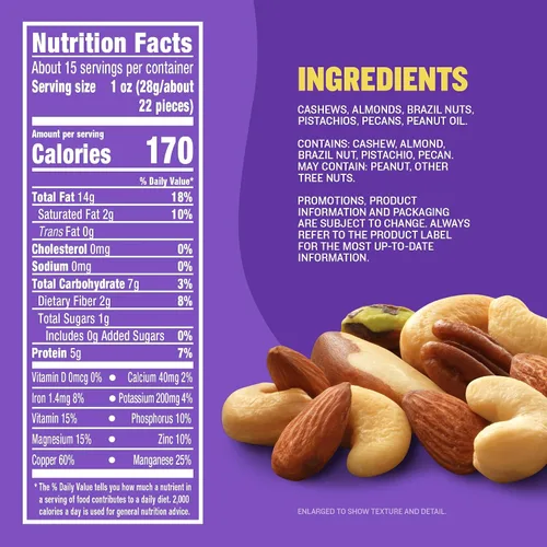Vista 2 de PLANTERS - Nueces mixtas sin sal de lujo, proteína a base de plantas, 15.25 onzas (1 unidad)