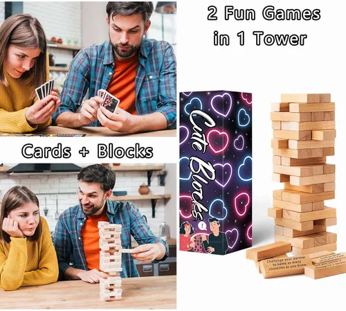 Vista 5 de Divertido regalo para el día de San Valentín 2026: 54 divertidos bloques apilables, juego romántico: hablar, atreverse, desafío para aniversario