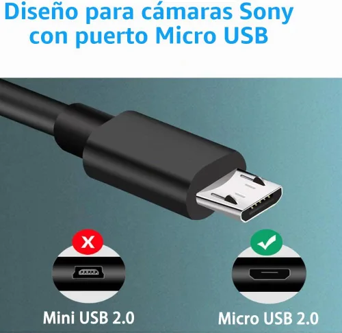 Vista 2 de Cable USB para cámara Sony Alpha a6000 a6300 a6400 a6500 a5100 a5000 A77II A7IIK, A99II, Cyber-Shot DSCHX200V, DSCHX400, DSC-RX10, etc., cable