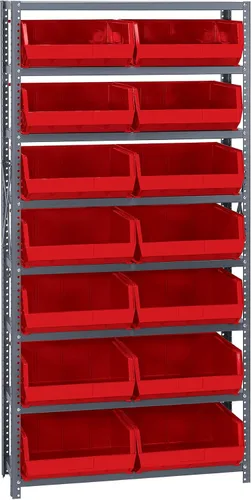 Vista 227 de Quantum QSBU-245BK Heavy Duty Shelving Unit with (7) Shelves and (24) QUS245 Black Bins for Garage Warehouse Storage Distribution 400 lb Load