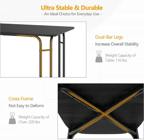 Vista 3 de Giantex Juego de mesa y sillas de cocina para 4, juego de comedor de 5 piezas con marco de metal, mesa rectangular que ahorra espacio para comedor