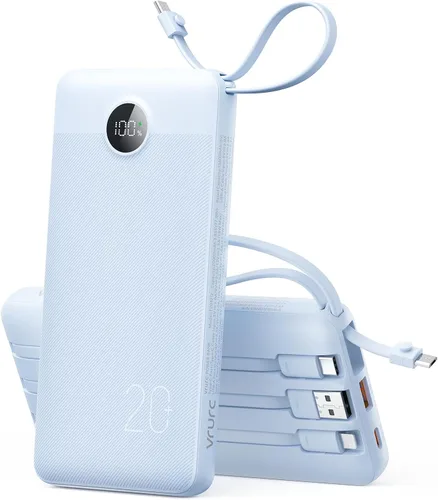 Vista 8 de VRURC Cargador portátil 4-Cables integrados 20000mAh Banco de energía de Negro
