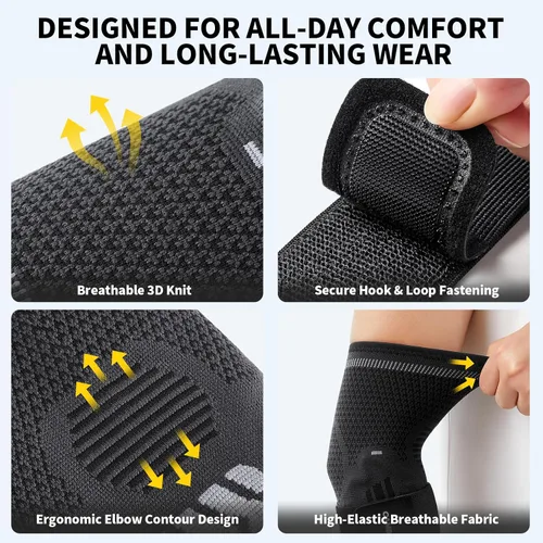 Vista 5 de CAMBIVO 1 par de codo de tenis con almohadillas de gel dobles para soporte específico del antebrazo, coderas con correa ajustable para codo