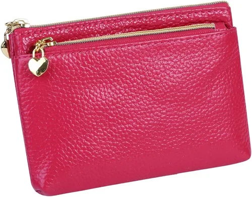 Vista 9 de Monedero de cuero genuino para mujer, con cremallera, bolsillo y bolsillo, Negro -, Minimalista