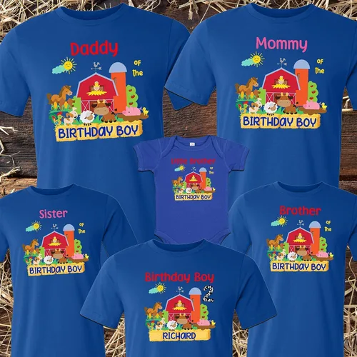 Vista 3 de Farm Birthday T-Shirts Farm Family Shirts Animals Birthday party Matching Family Cow Tractor Chicken Pig Dog Farm Birthday Shirts Custom Personalized