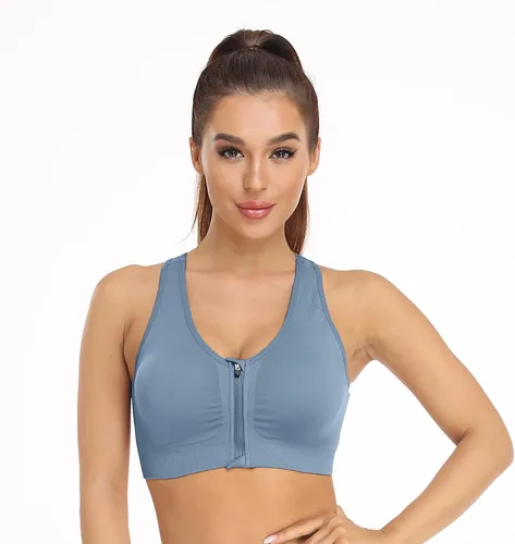 Vista 5 de Brasier deportivo con cierre frontal para mujer, posoperatorio, sin varillas, para yoga